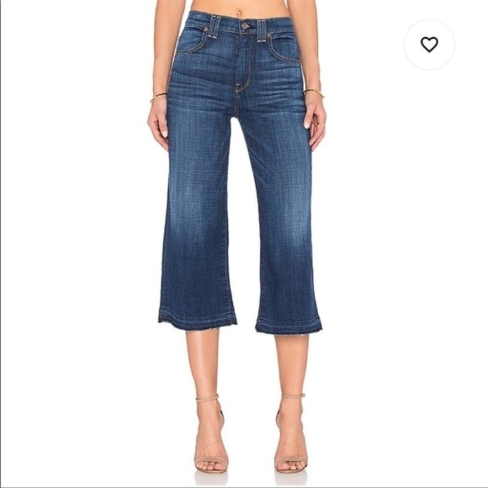 7 For All Mankind Wide Leg Capris Raw Hem High Rise Size 26